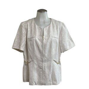 Perceptions Womens  Floral Textured Jacket‎ Size 14 Rayon/Polyester/Linen Blend